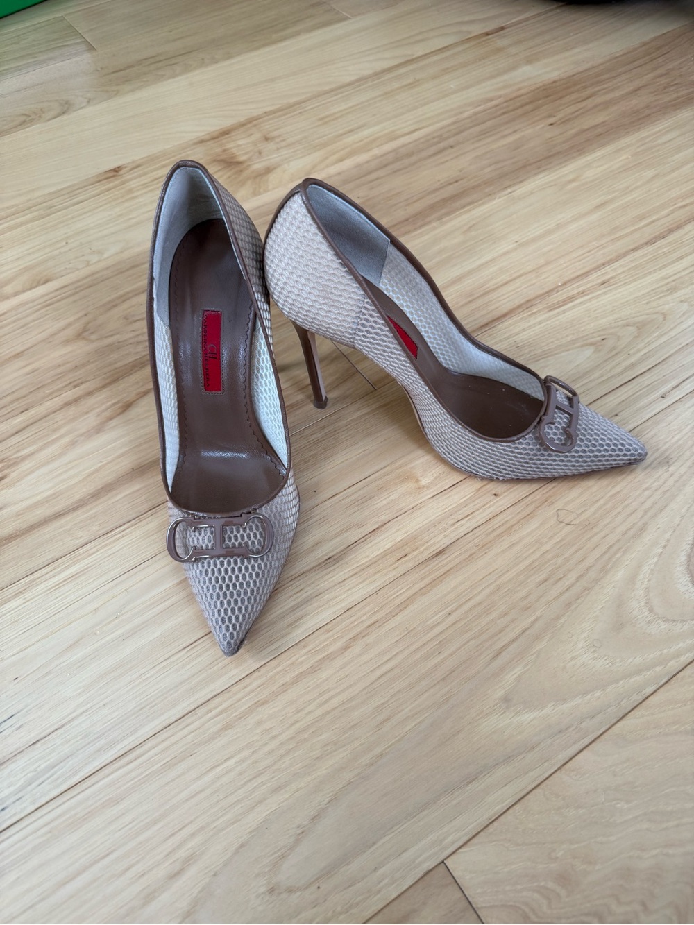 Textured Pointed-Toe High Heels in Taupe - Picture 1 of 16